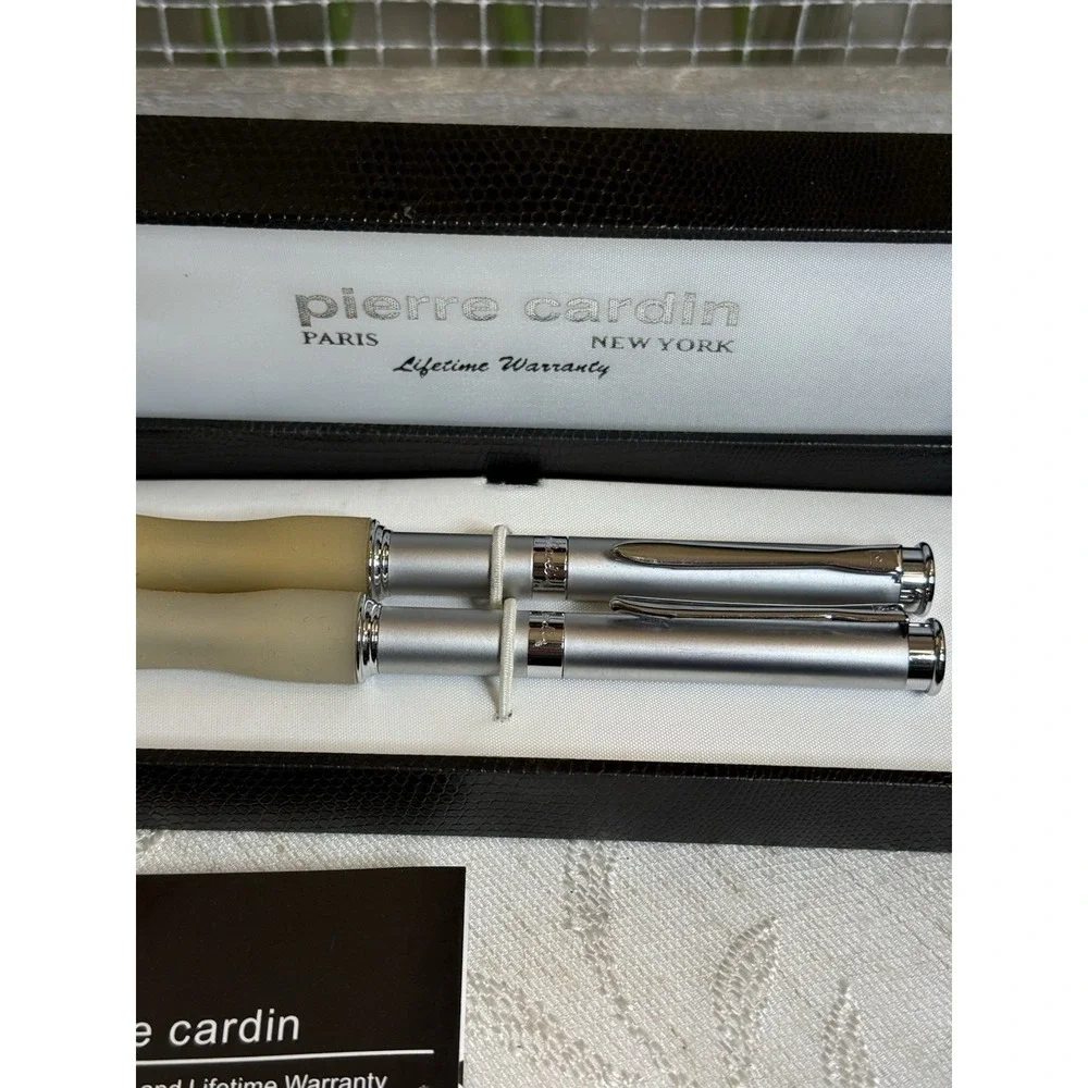 Pierre Cardin Ballpoint Pen Mechanical‎ Pencil Set Silver In Original Box